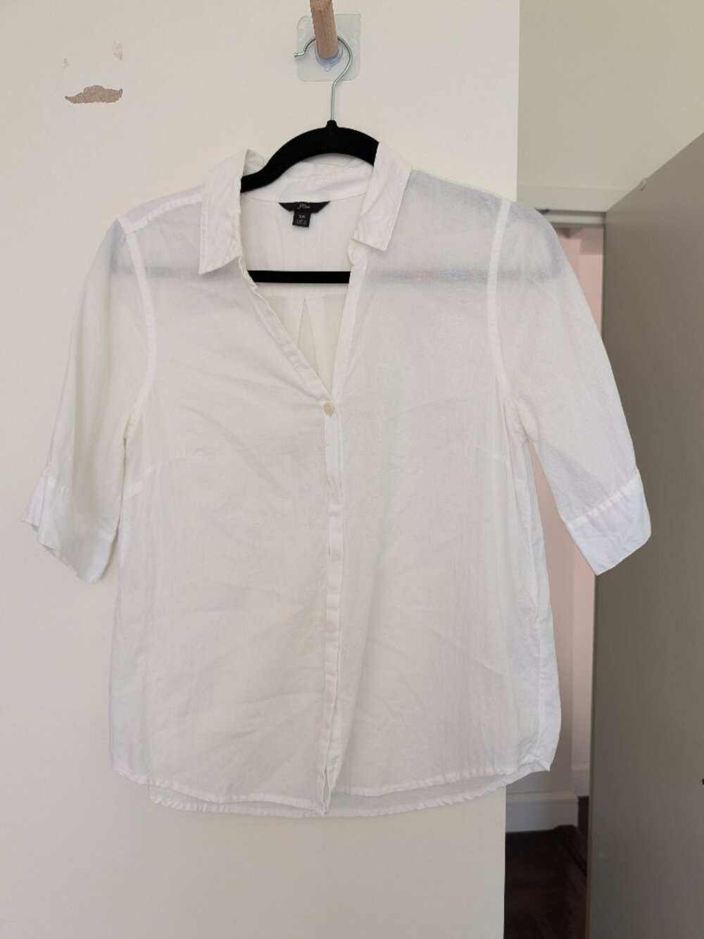 J.Crew White Linen Blend Shirt 3/4 Sleeve Button Front Size XS